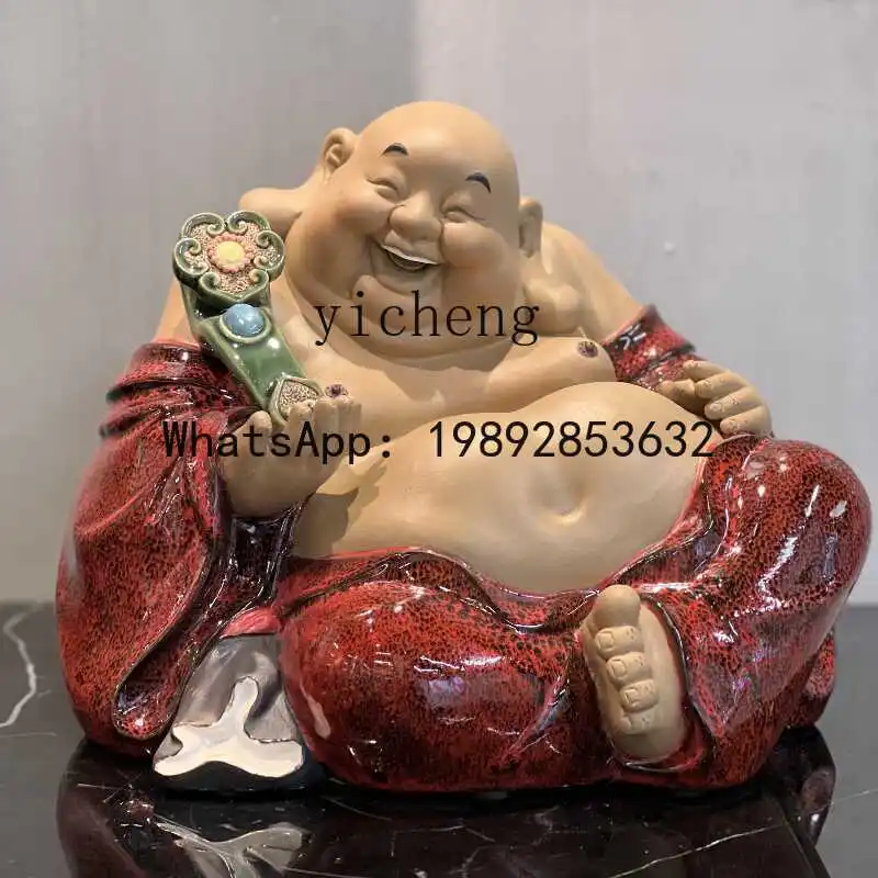 B3  Laughing Buddha Ornament Home Ornaments Living Room Entrance Ornaments Ceramic Crafts
