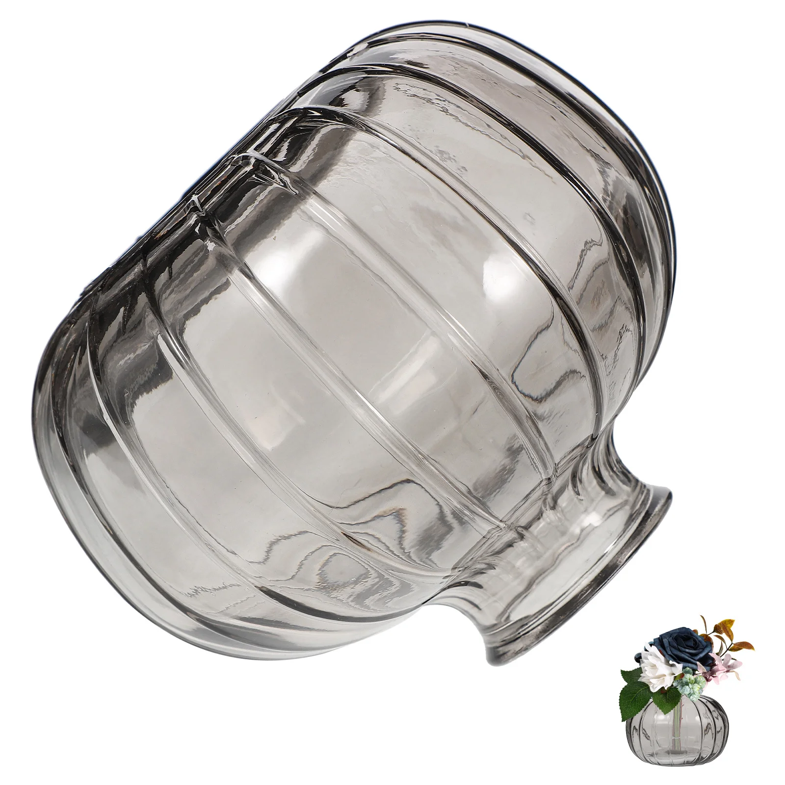 

1Pcs Pumpkin Shaped Glass Vase Gray Nordic Desktop Flower Vessel Household Decorative Flower Arrangement Tabletop Plant