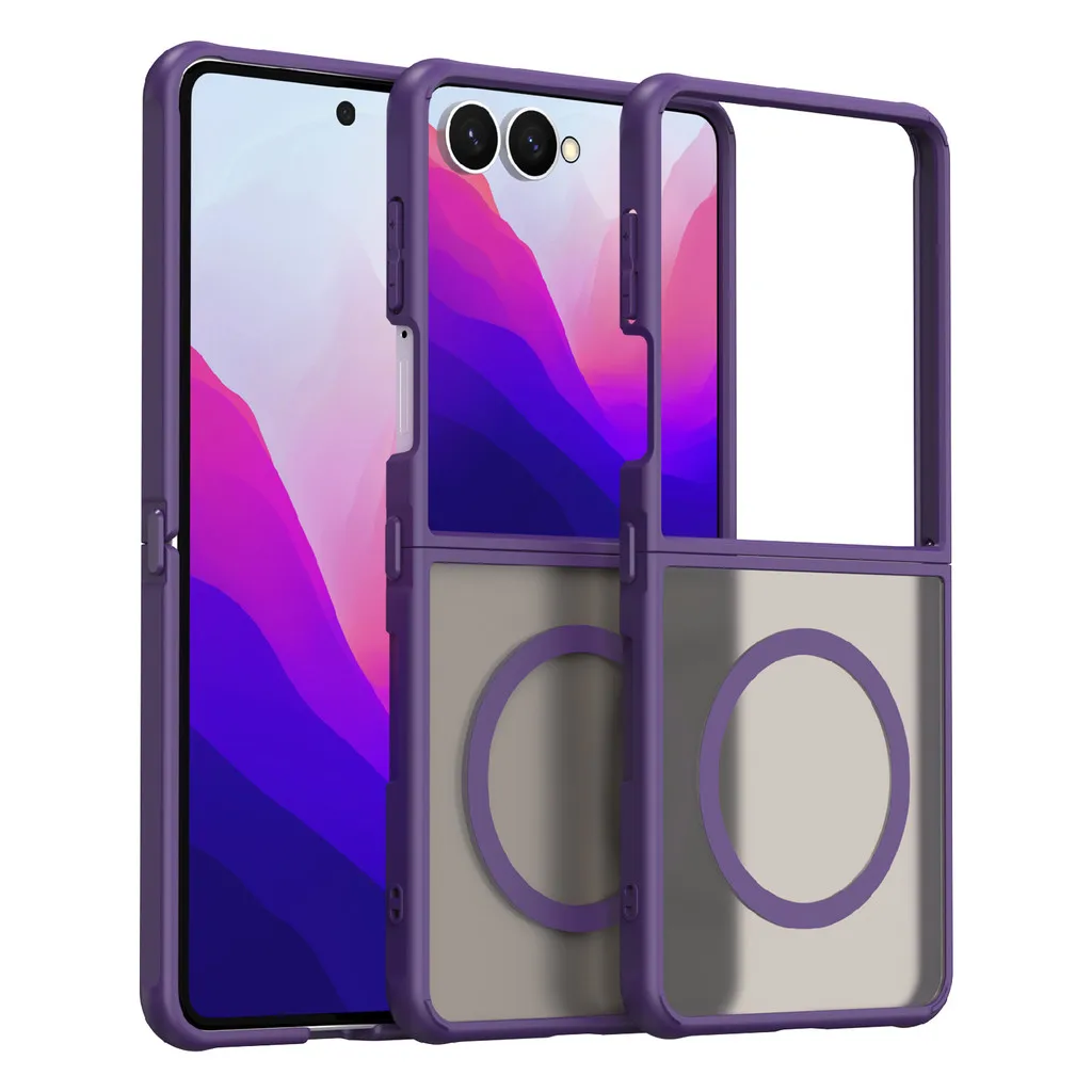 Suitable for Samsung Z Flip 7 8 phone case, semi-transparent frosted magnetic folding full-coverage drop-proof phone cover