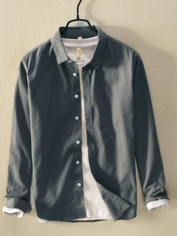 Spring Japanese Style Retro Long Sleeve Cotton Shirt Men's Casual Oxford Fabric Base Layer Inner Wear White Shirt Coat