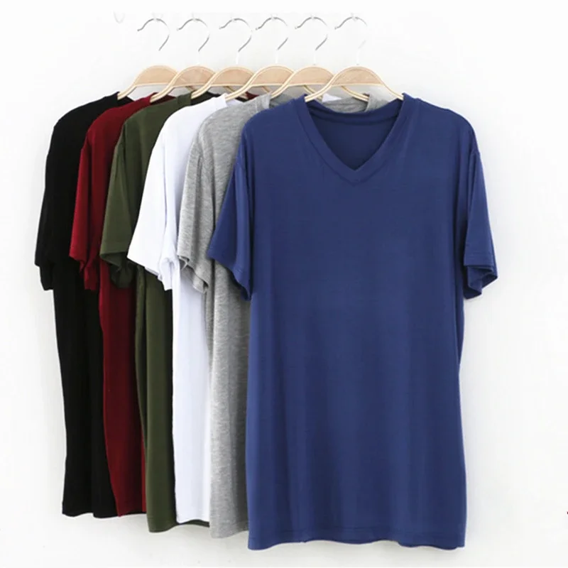 2024 Brand New Men's Modal T-Shirt V-Neck Large Size Men T-Shirt Short Sleeve Loose Man T shirt Solid Color For Male Tops Tees