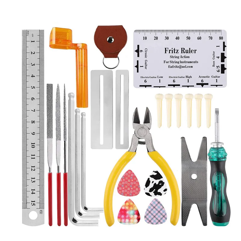 Guitar Repair Tool One Set 26 Pieces Multifunctional Guitar Accessories Wrenches Screwdrivers Scale Ruler Musical Instruments