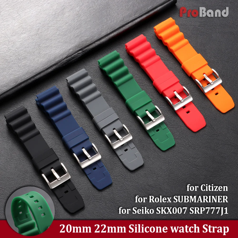 Silicone Rubber Watch Straps 20mm 22mm Men Women Sport Waterproof Wrist Band Pin Buckle Bracelet for Seiko for Rolex for Citizen