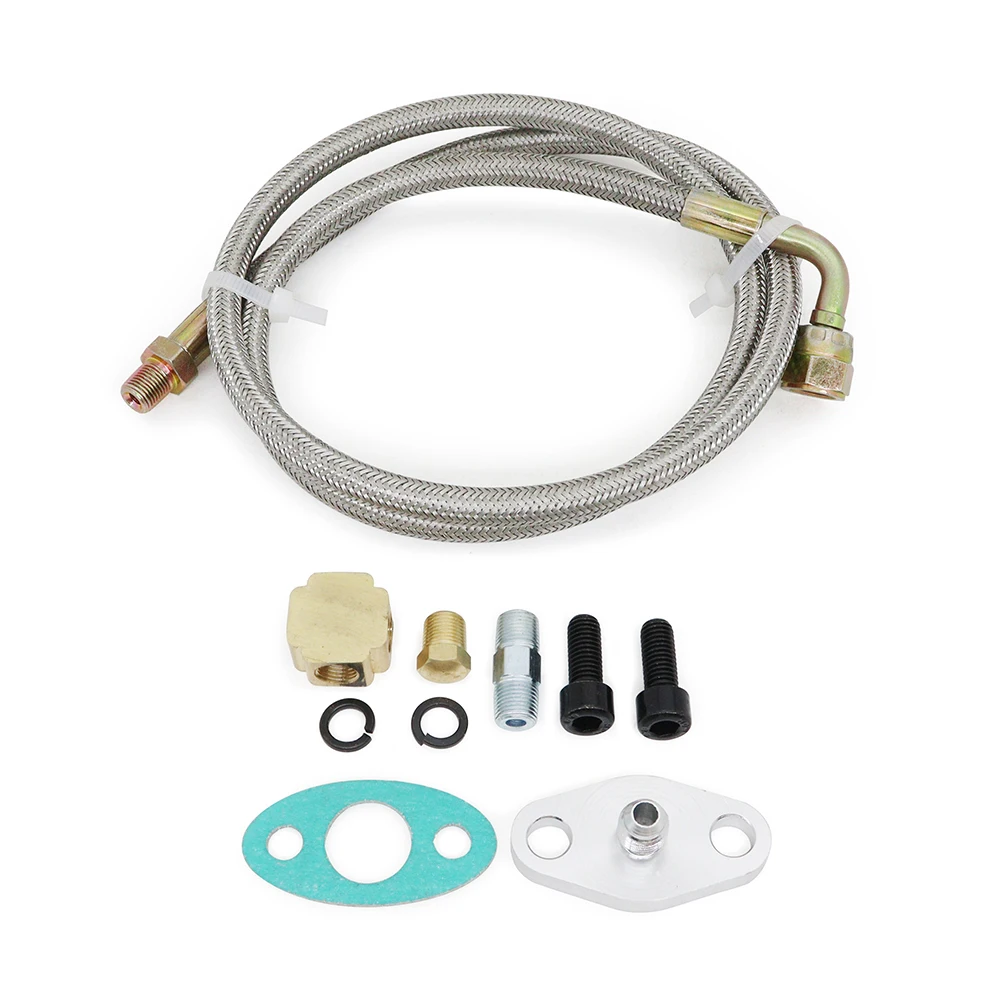 T3 T4 T60 T61 T70 1/8 Pnt Turbos Turbo Oil /Water Feed Drain Fitting Line Kit 90 Degree 41-inch Turbochargers Oil Feed Line Kit