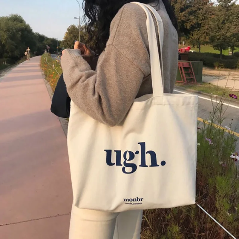 Women\'s Bag Cheap Casual Large Capacity Shoulder Bags Shopper Canvas Ugh Letter Fashion Harajuku Zipper Print Ulzzang Handbags