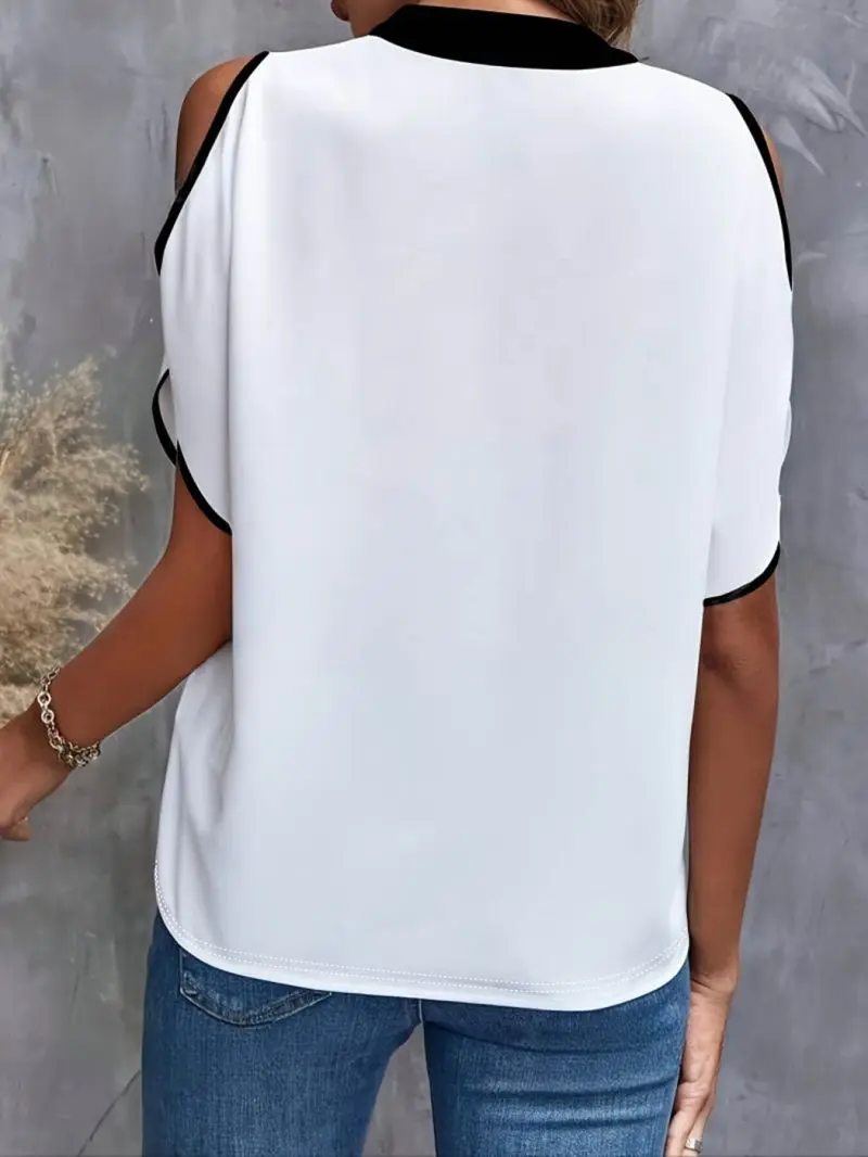 Women's V-neck Off-Shoulder Batwing Sleeve Top Loose Drape Commuting Style Comfortable Fit Top for Casual Wear