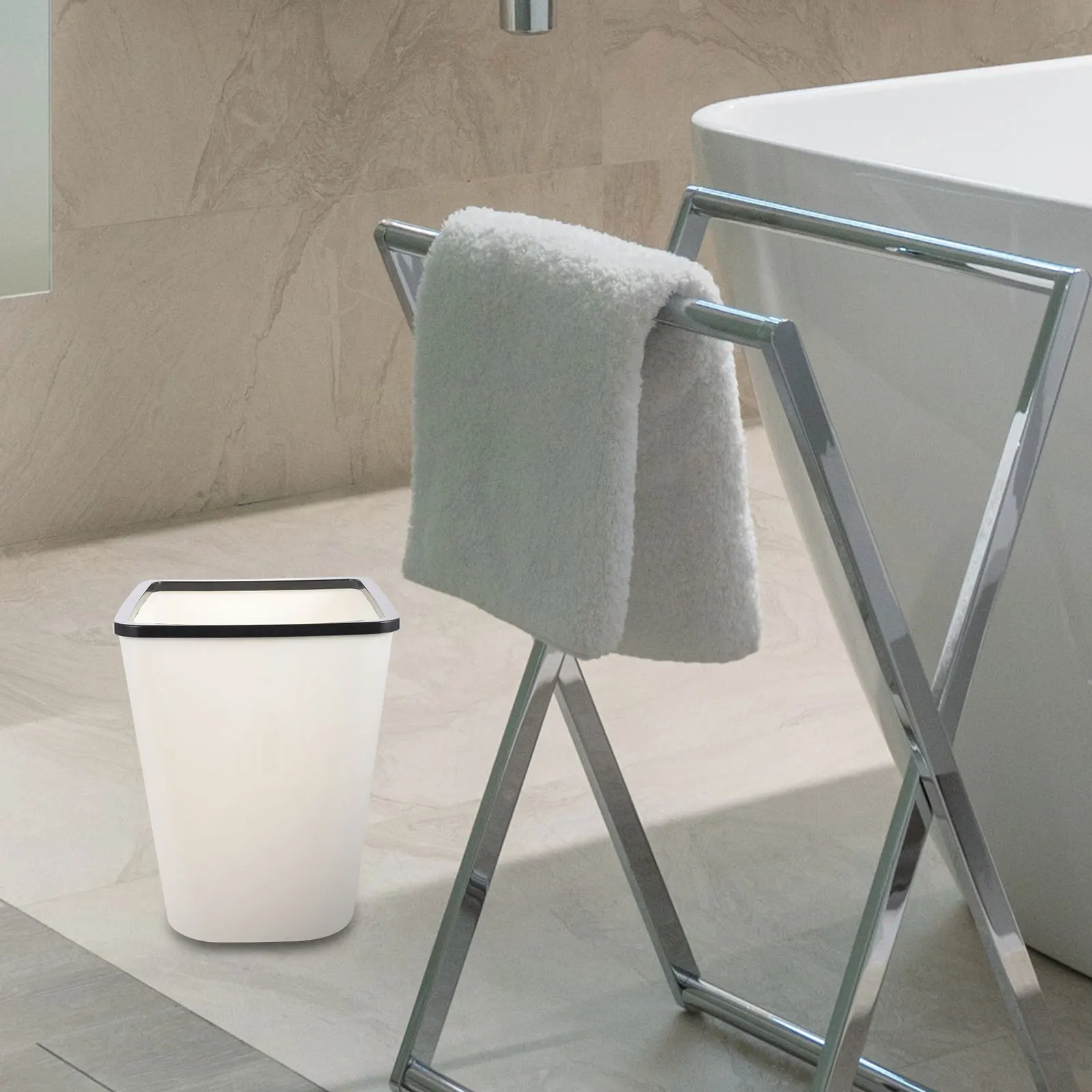 

Sturdy Square Trash Can Kitchen Garbage Bin Household Waste Container for Bathroom Bedroom Office Lightweight Plastic for Small