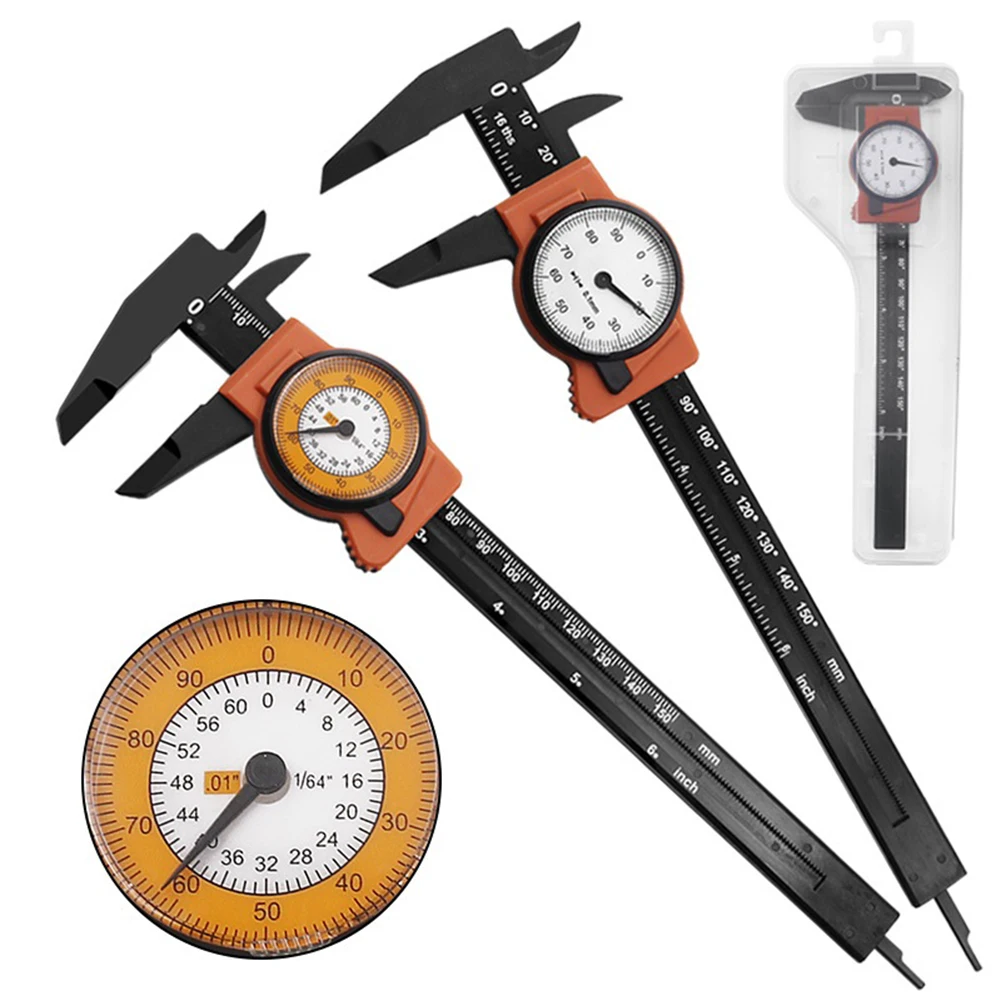 1 buah alat pengukur kaliper Dial plastik, alat pengukur Caliper, indikator Vernier Caliper plastik 0-150MM, jam tangan plastik Vernier Caliper