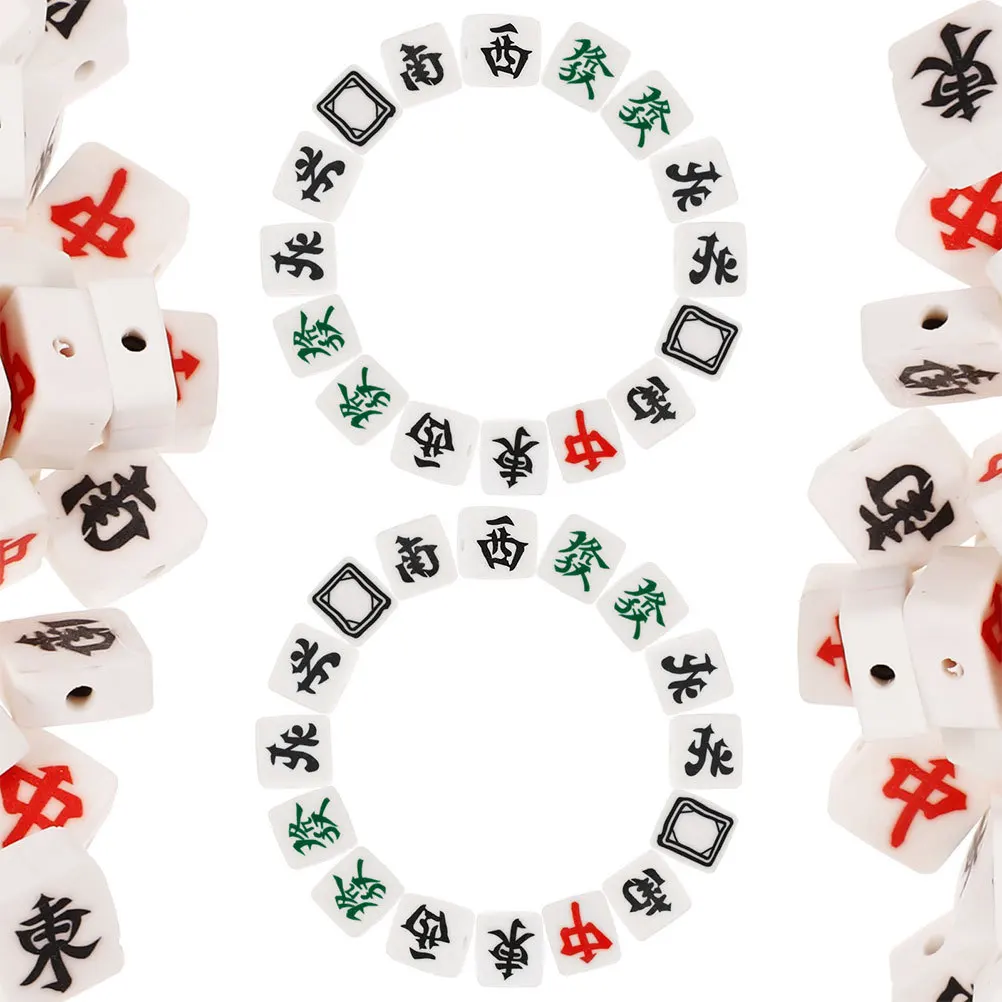 50개 마작 구슬 평평한 참신한 클레이 구슬 중국 타일 참 DIY 팔찌 만들기 우정 액세서리
