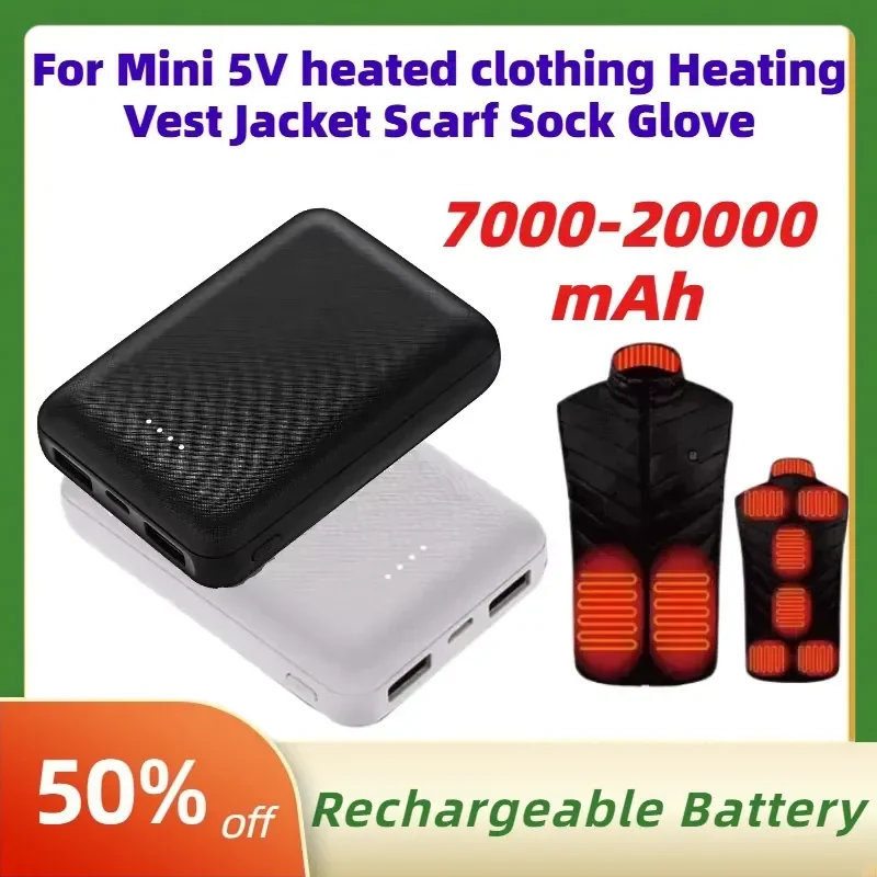 7000-20000mAh Power Bank USB Charger Lithium Polymer Battery for Mini 5V Heated Clothing Heating Vest Jacket Scarf Sock Glove