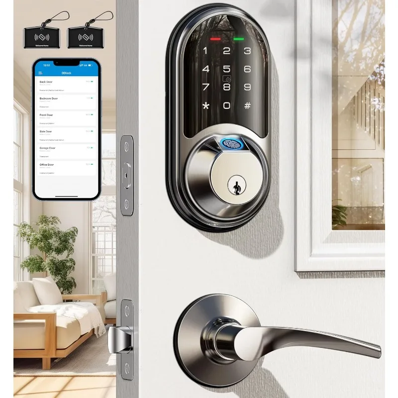 Smart Locks for Front Door, 2 Lever Handles, Fingerprint Keyless Entry, App Control Biometric Door Lock Set, Electronic Digital