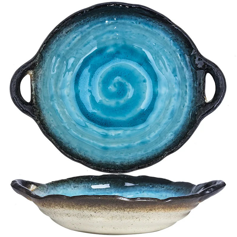

Ceramic plate, hand-painted binaural underglaze Japanese salad plate, plate