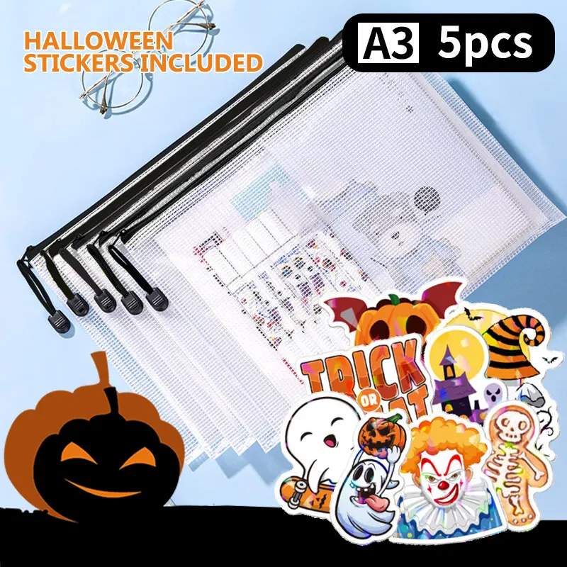 A3A4A5 شبكة سوداء سستة حقيبة هالوين عطلة ملصق مكتب الطالب استخدام حقيبة ملفات سعة كبيرة أوراق اختبار تخزين العقد #4