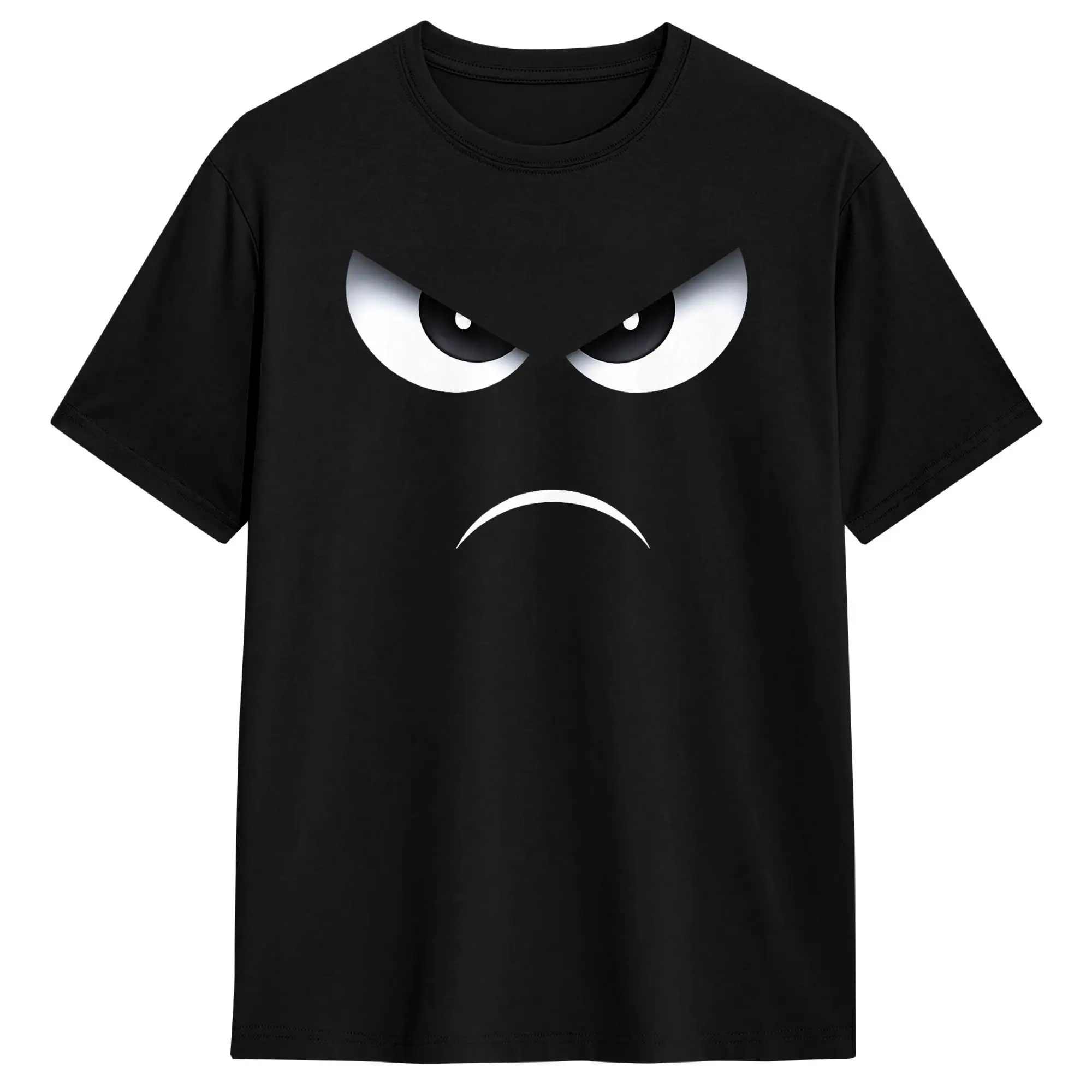 Men's Angry Eyes and Frown Face Minimal Graphic T Shirt  Pure Cotton Clothing Novelty Short Sleeve Crewneck Tee Shirt Gift
