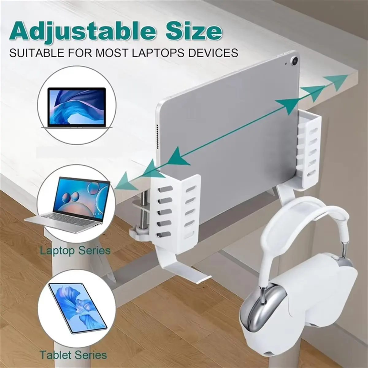 AT42 Desk Side Vertical Laptop Stand,No Drill Laptop Desktop Mount,Hanging Laptop Holder for Desk Side,Clamp on Desk A