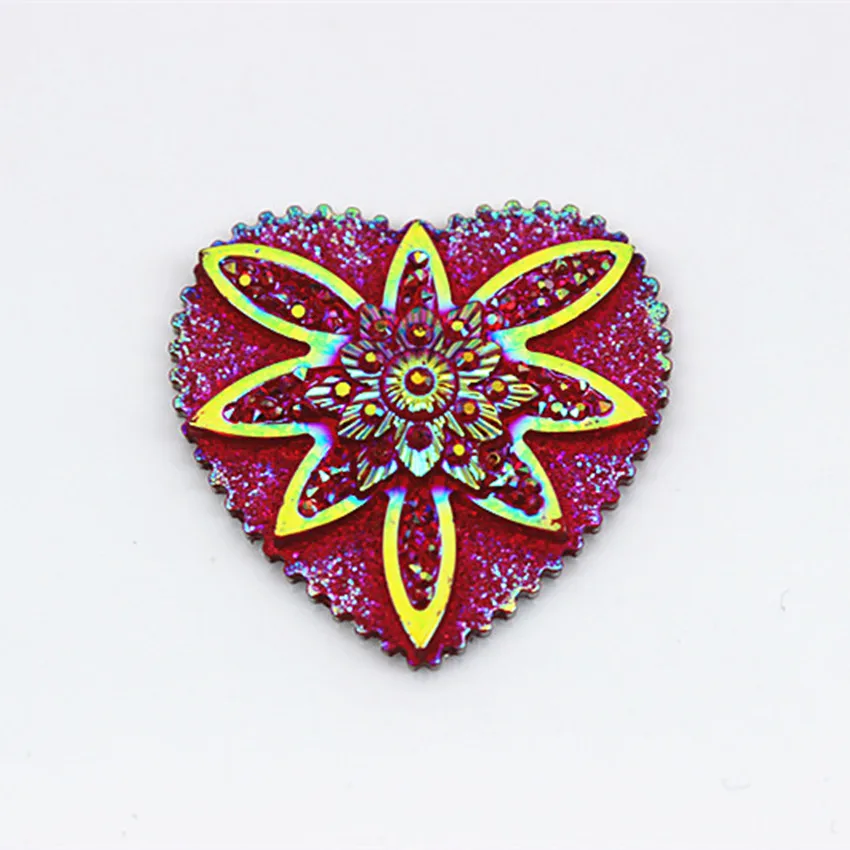 Cong Shao 30pcs 30mm AB Heart Resin Rhinestone Applique Flatback Stones And Crystals  For Crafts Garment DIY CS529