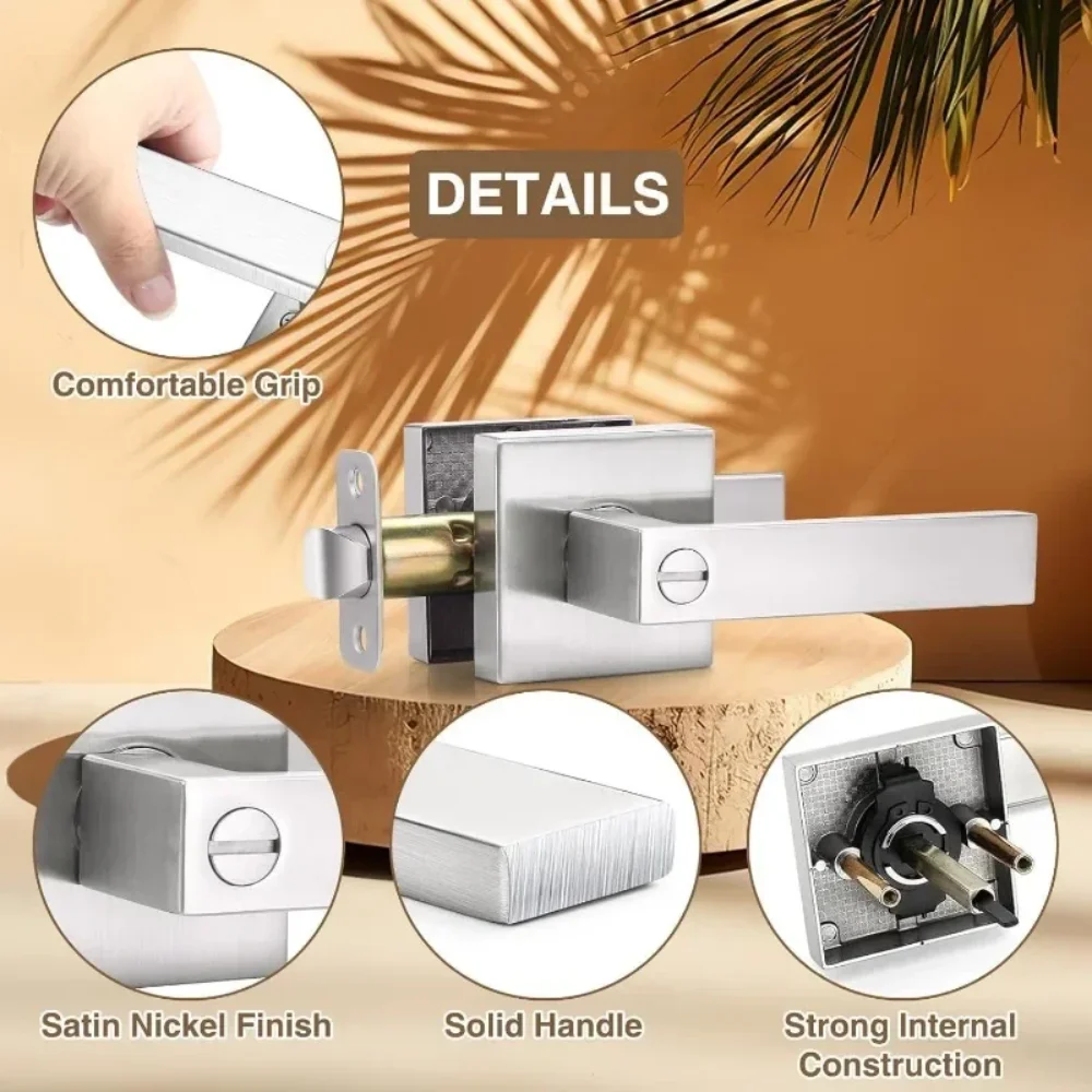 Home.6 حزمة مربع الباب رافعة الخصوصية قفل الباب مقبض، مقابض الأبواب الداخلية غرفة التخزين الحمام مجموعة عكسها #4
