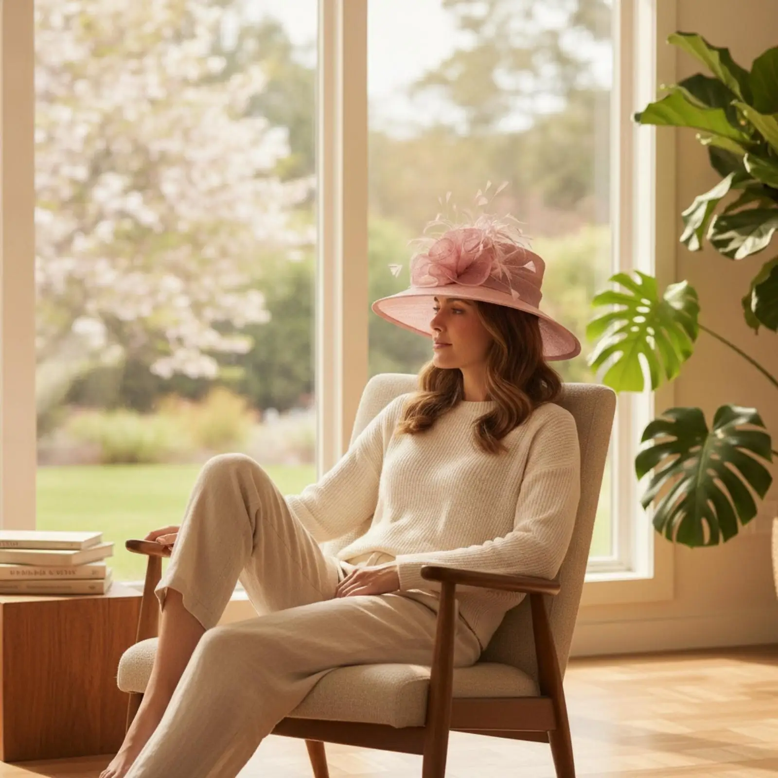 Breathable Mesh Women Sun Hat with Feather Accent Adjustable Vintage Style Wide Brim Linen Hat for Garden Travel