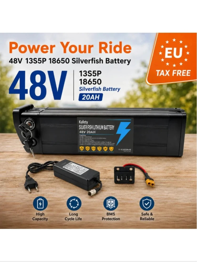 Akumulator litowy Silver Fish 36V/48V/52V/60V 10Ah 12Ah 15Ah 20Ah do składanych e-rowerów o mocy 250W-1800W, z ładowarką XLR 2A. — 2