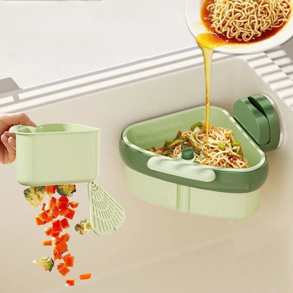 Suction Cup Sink Corner Rack with Drain Hole Sinks Trash Food Waste Catcher Press Automatic Dumping Sinks