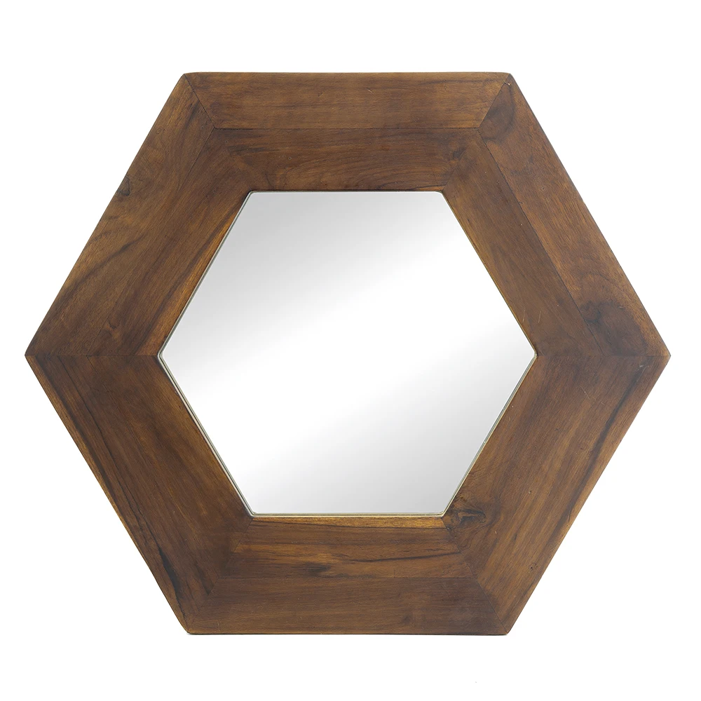 

18.5" x 18.5" Hexagon Mirror with Solid Wood Frame, Wall Decor for Living Room Bathroom Hallway, Dark Brown