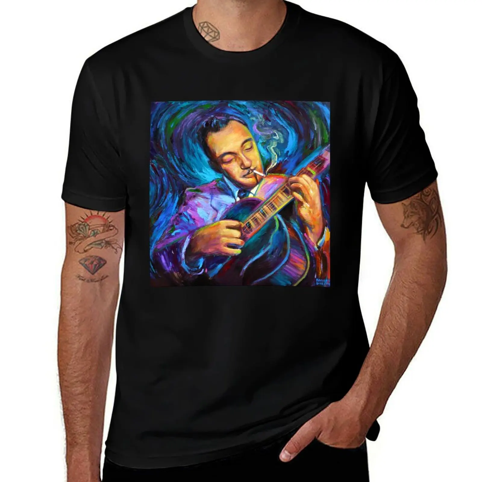 

Django Reinhardt Gypsy Jazz Guitarist by Robert Phelps T-Shirt anime tshirt basketball graphic tees blue lock Men's t shirts