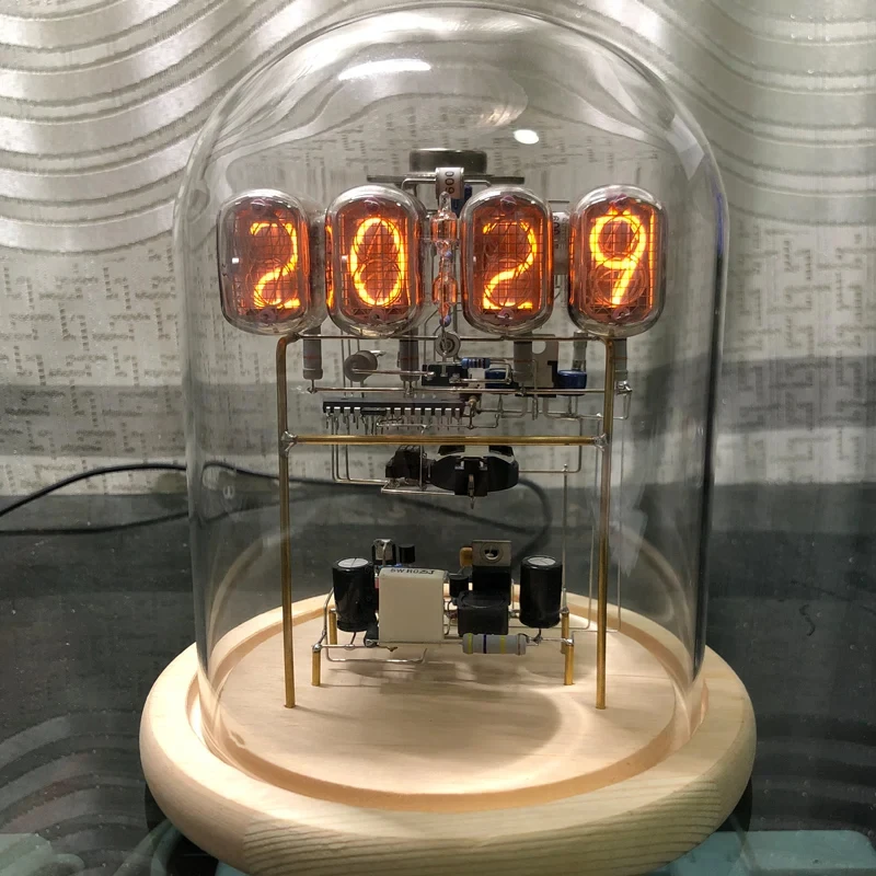 IN12 Glowing Tube Clock, Retro 1Cyberpunk Desktop Ornament, White Glass, CreativeClock, Nostalgic Handmade