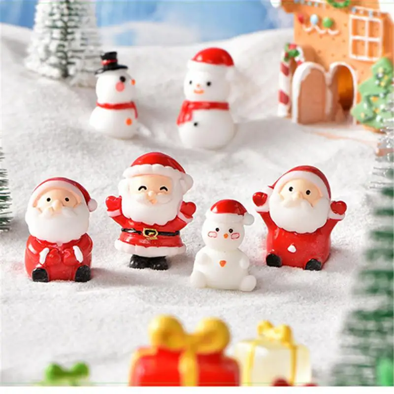 Christmas Micro-landscape Gardening Snow Scene Accessories Cane Snowman Santa Claus Sculpture Resin Ornaments