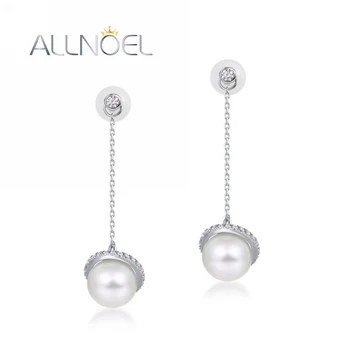 ALLNOEL solid 14K 18K 750 gold Dangle earrings for women 7.5-8mm freshwater pearls party gifts K gold jewelry اwomen Women bijoux bijoux bijoux