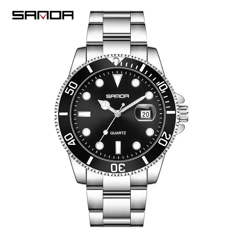 SANDA 1099 Edelstahl Armband Leuchtende Wasserdichte Uhr Luxus Herren Uhren Reloj Hombre Mode Einfache Männer Quarzuhr