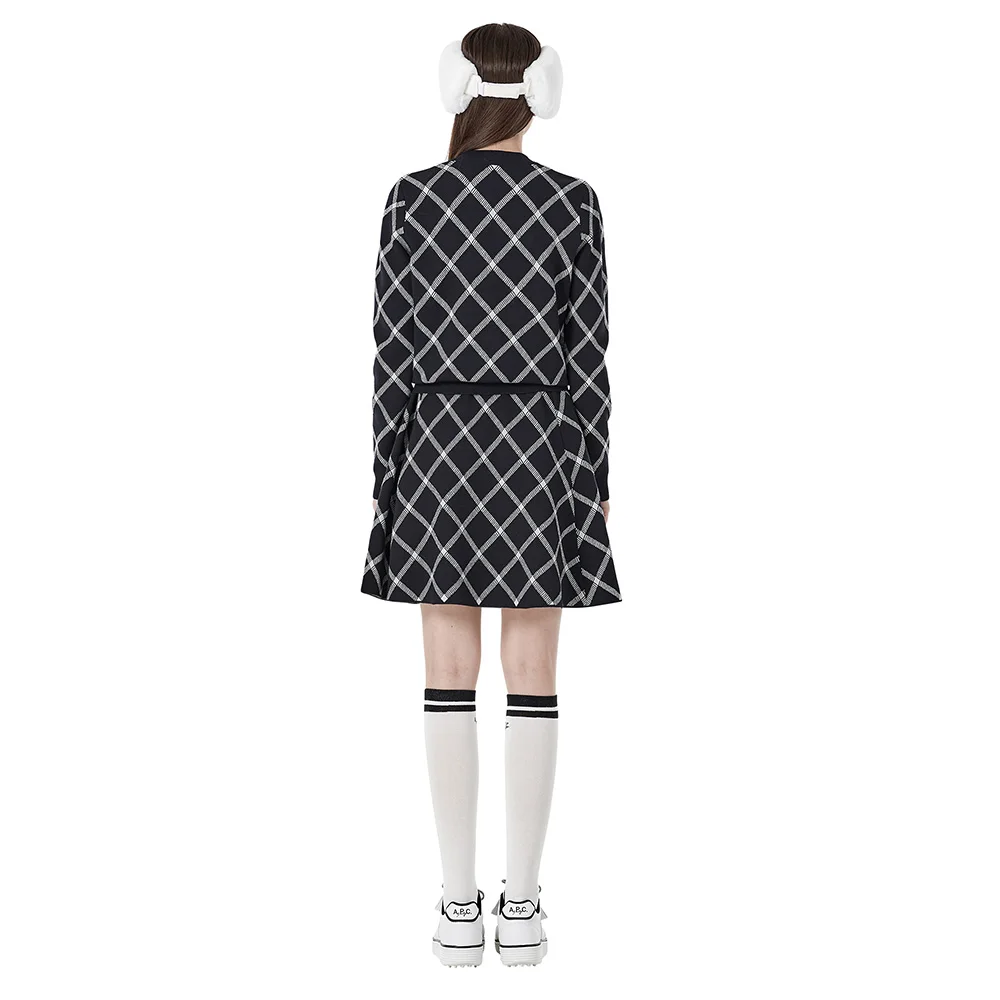 New Women\'s Golf Set Quality Short Skirt Slimming Long Legs Plaid Trendy Knitted Sweater Fashionable Commute Style Long Sleev...