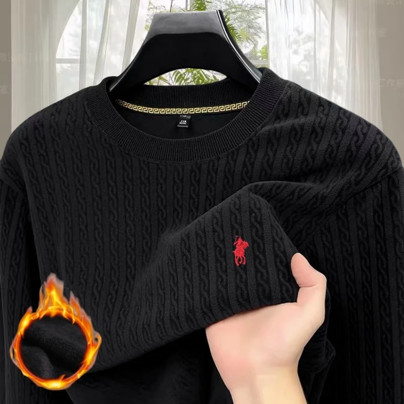 

Fashionable autumn winter new item original Paul brand exquisite embroidery long sleeve pullover sweater men velvet warm sweater