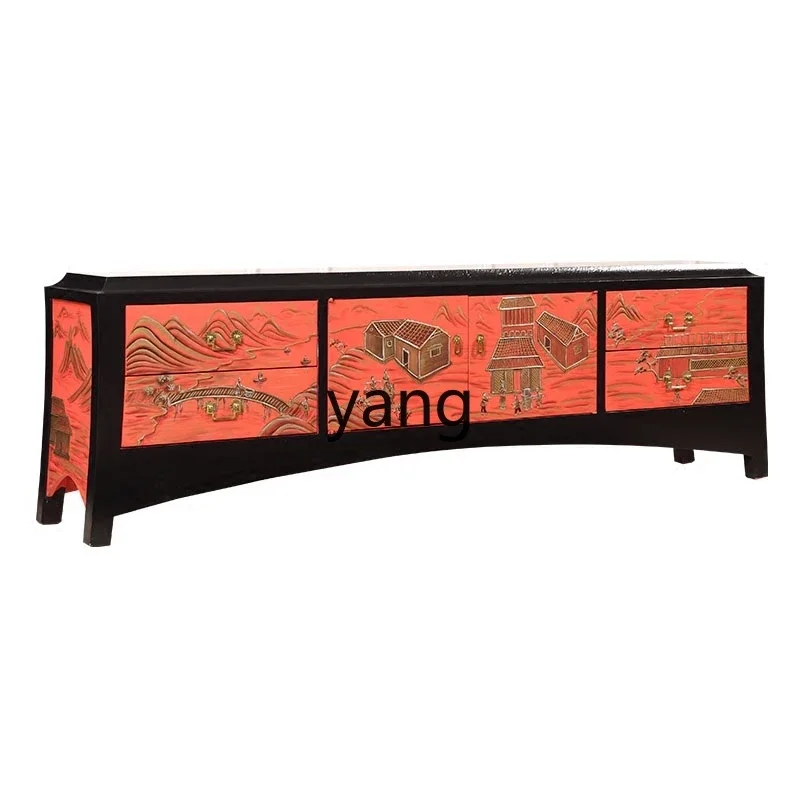 

XYY solid wood orange red painted Peking Opera personalized art villa living room TV cabinet