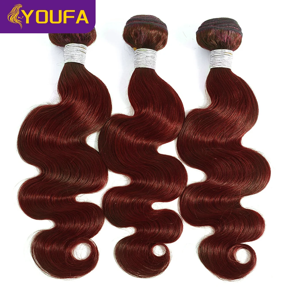 YOUFA Reddish Body Wave Human Hair Weave Bundles 100g/pc Brazilian Body Wave Pre Colored #33 Brown Hair Weaving Extensions Women