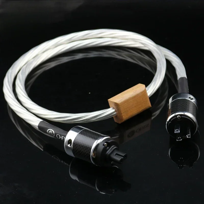 

7N OFC Plated Silver Speaker Electric Line Wire Audio Carbon Fiber US Plug High Purity Audio AC Power Cable Cords