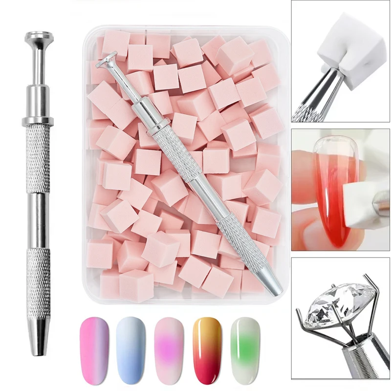 100/50Pcs Square Nail Art Sponges Set Gradient Color Nail Brushes Gel Polish Design DIY Nails Sponge Grab Pen Manicure Tools