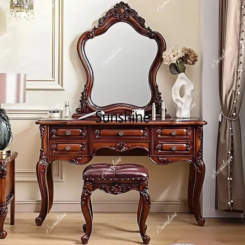 European solid wood carving flower dresser bedroom villa high-end makeup table