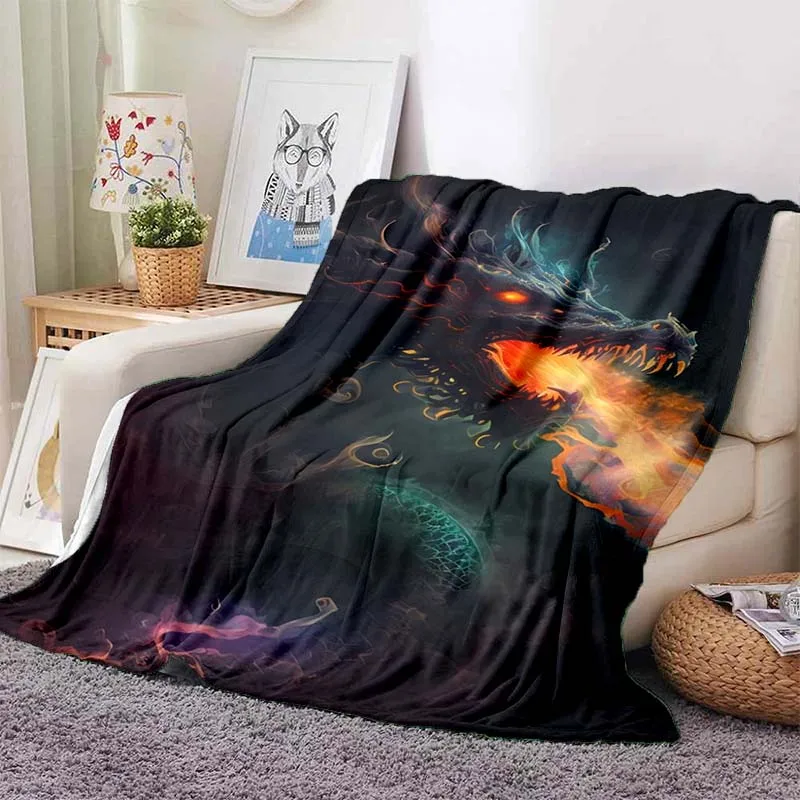 

Chinese dragon blanket flannel warm soft plush sofa blanket longan square blanket travel lunch break throw