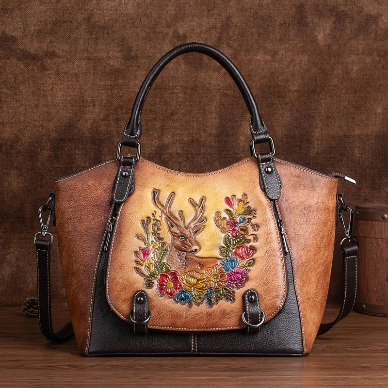 MOTAORA Chinese Style Cowhide Women\'s Tote Bag Miss Vintage 3 Color Large Capacity Handbag Female Genuine Leather Handmade Bags