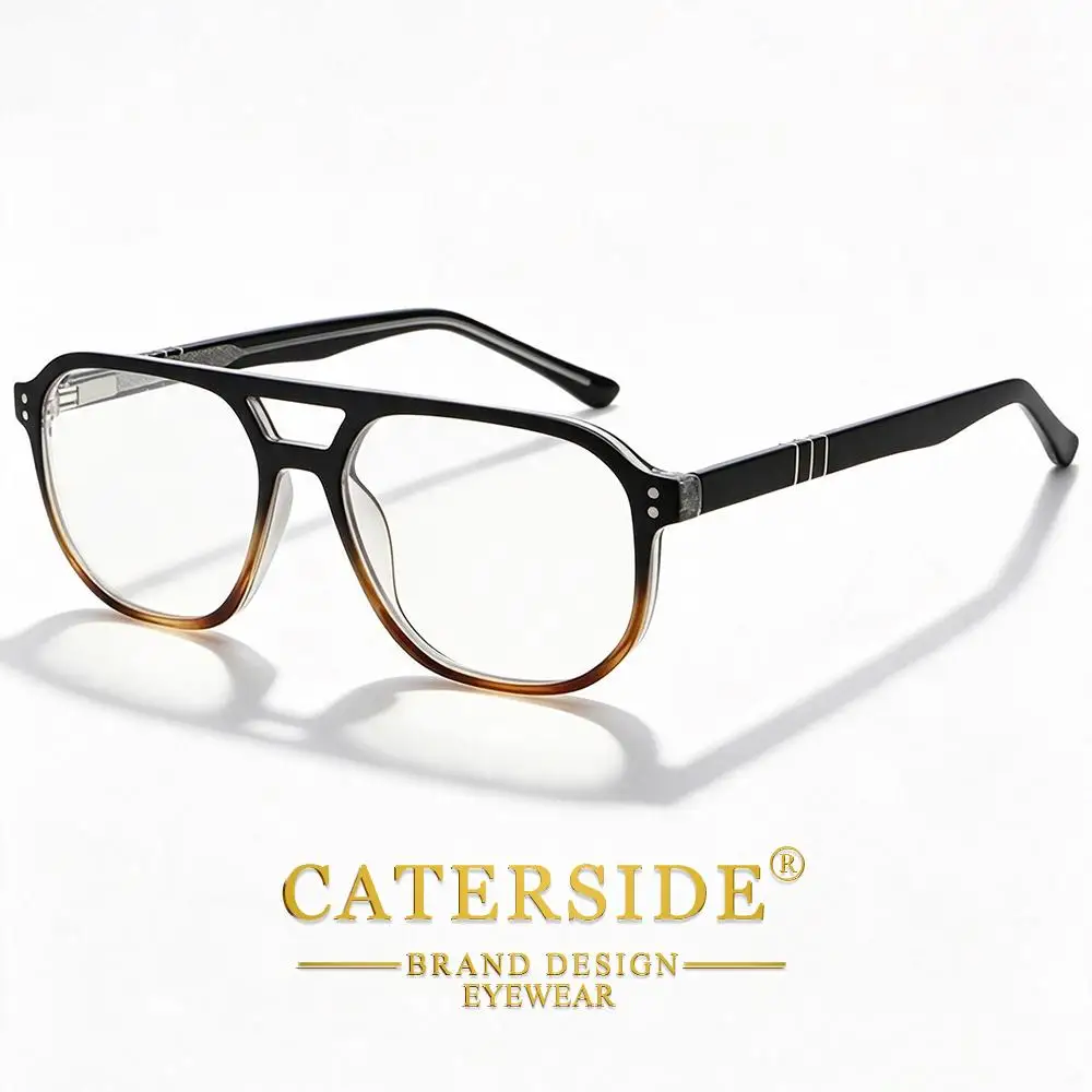 CATERSIDE Modische Herren-Pilotenbrille mit Blaulichtfilter, Flachrand-Design mit Doppelbrücke, Brillengestell, Damen-Dekorationsbrille – Detail 7