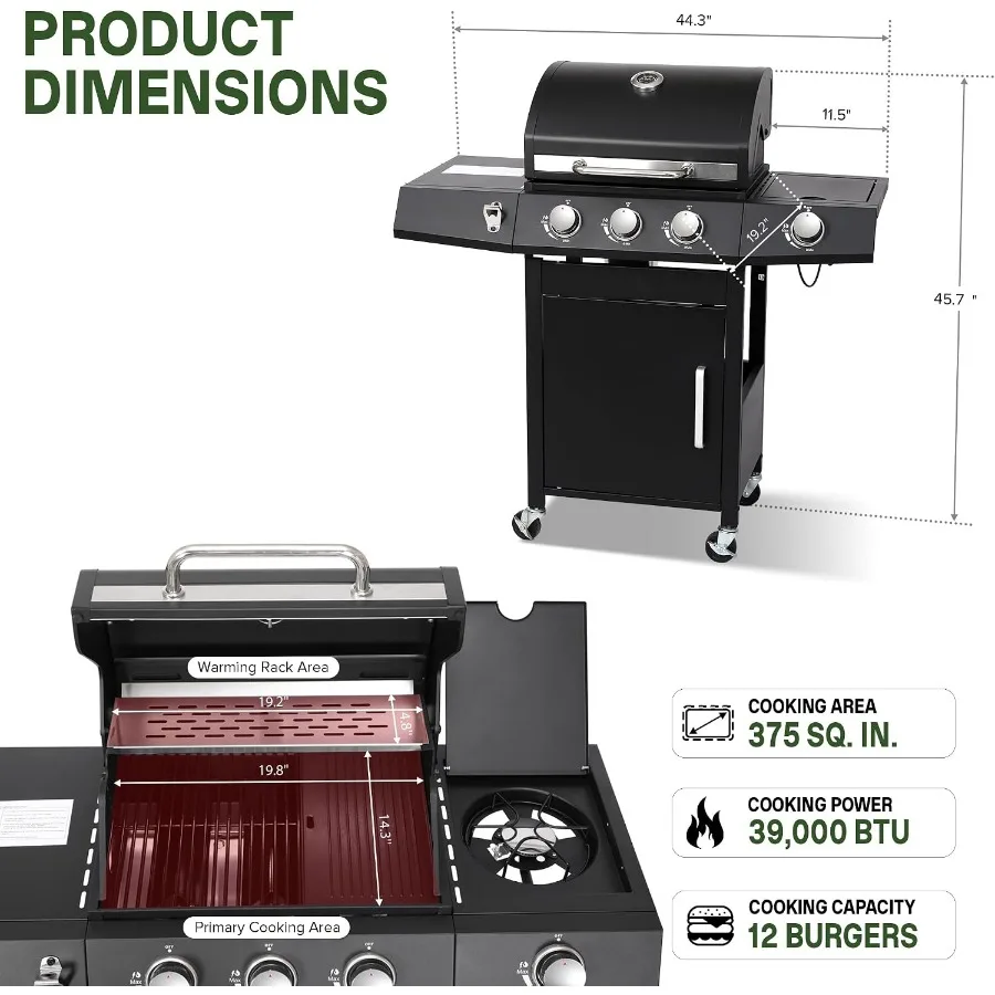 Propane Gas Grill and Griddle Combo with Side Burner