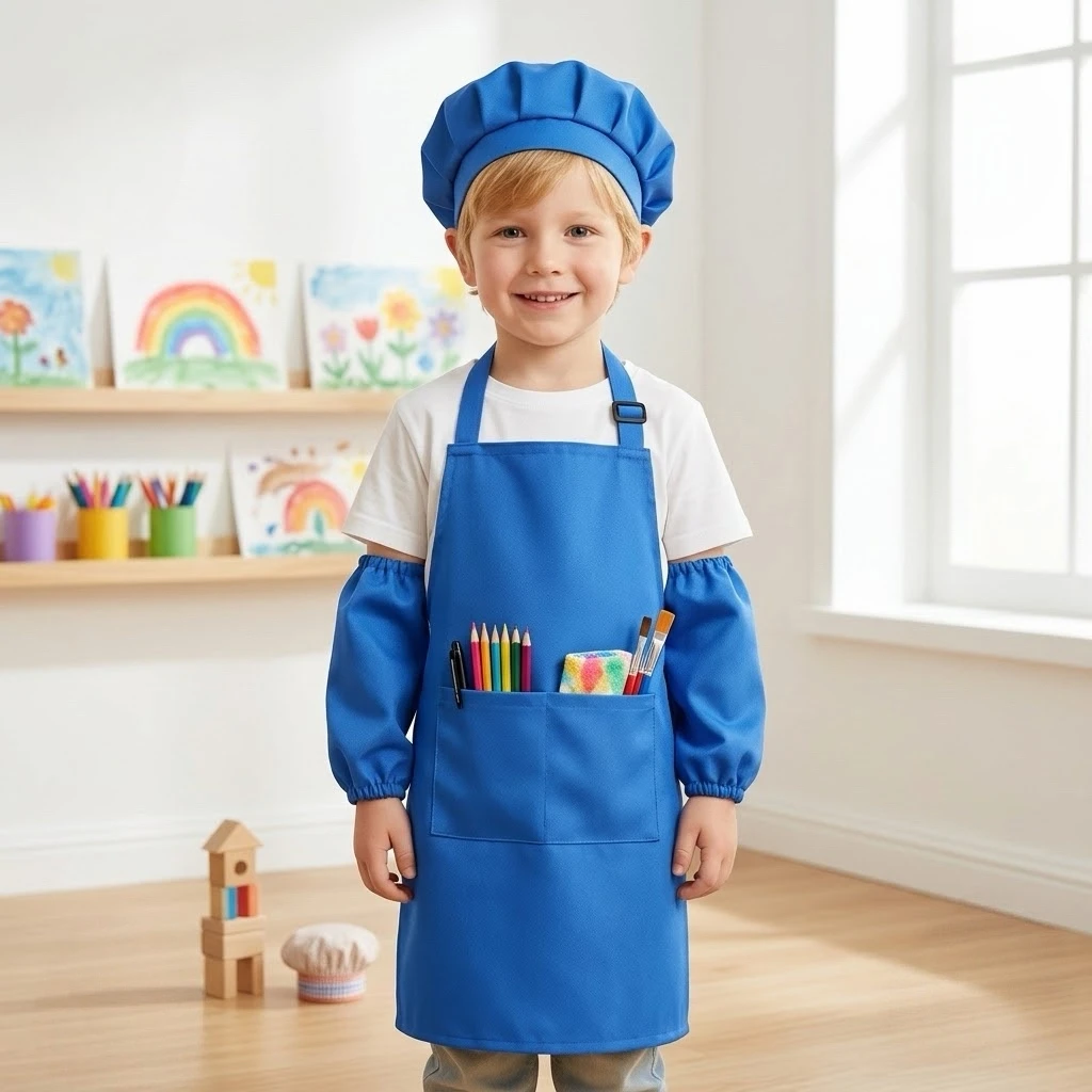Premium Kids Chef Hat Apron Set Child Art Painting For Baking Professional Children's Kitchen Dift With Dual Pocket Comfortable