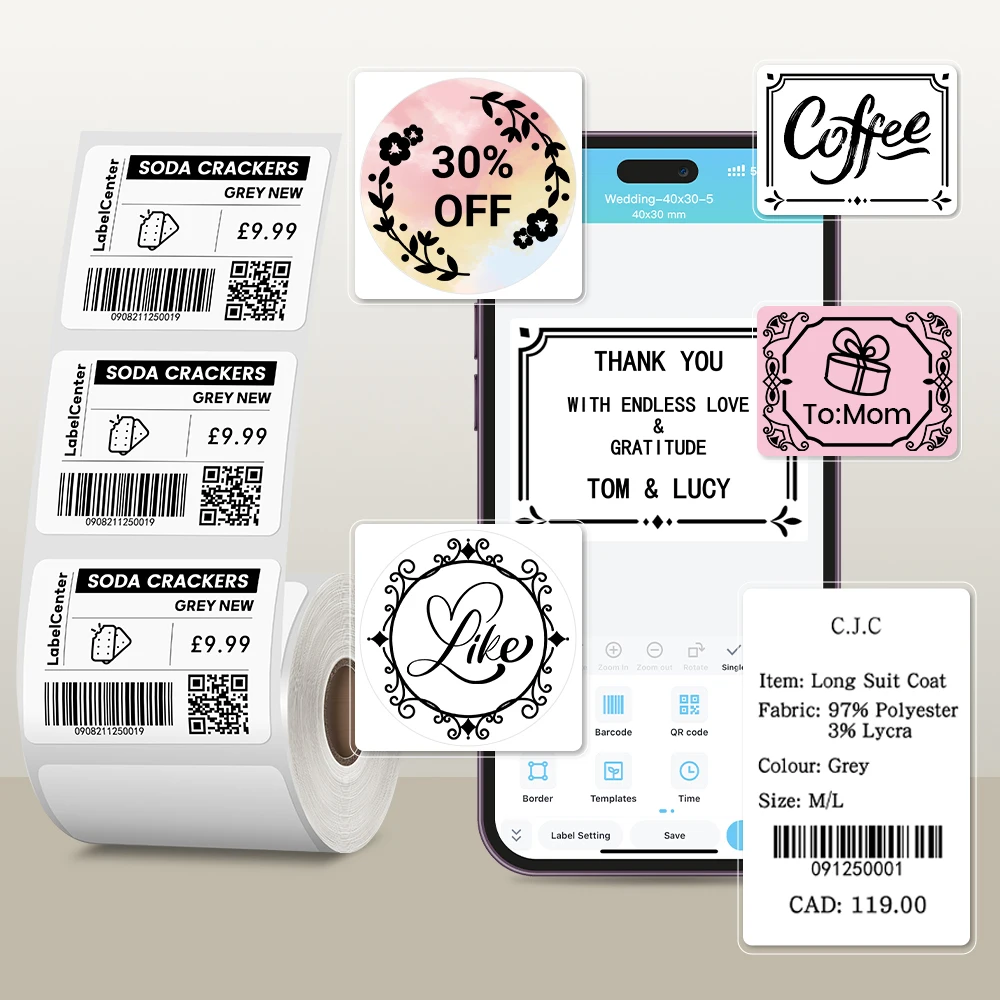 Phomemo Label Maker Paper M110 Label Adhesive Paper White Waterproof Thermal Sticker for M110 M221 M200 M220 Portable Printer