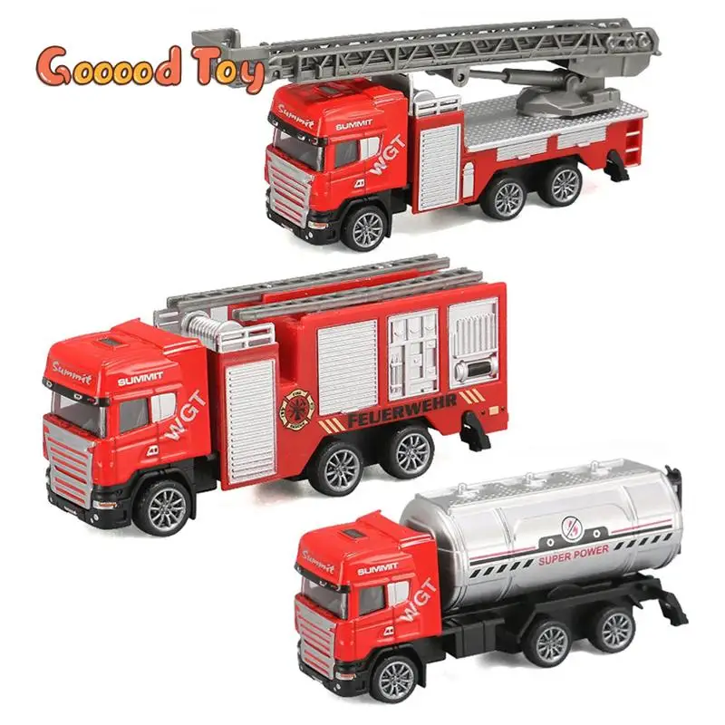 1:64 Alloy Fire Ladder Truck Sprinklers Water Cannon Truck Model Pull-Back Vehicle Inertia Car City Fire Truck Metal Diecast Toy