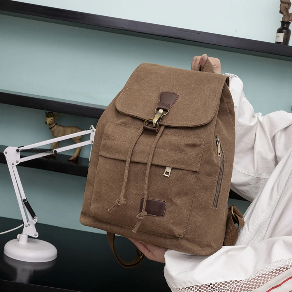 

Vintage Canvas Schoolbag Large Capacity Travel Backpack Coffee Multi-Functional Adjustable Shoulder Strap Women Girls Boys