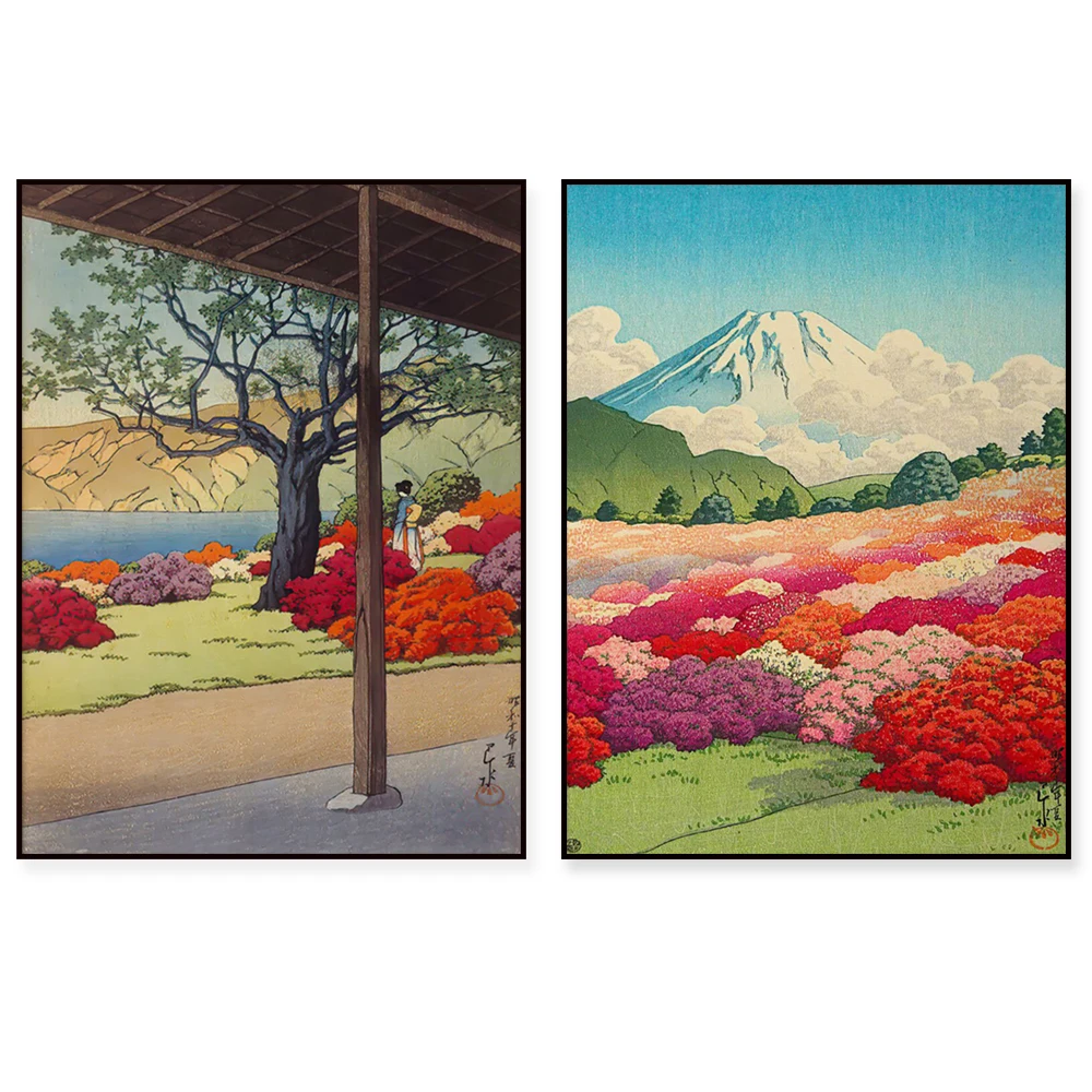 3-piece set of Japanese flowers on Mount Fuji by Kawase Hasui art poster