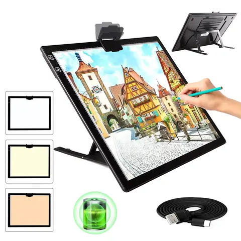 A3 Manyetik Taşınabilir LED Işık Tablası, Resim Çizimi ve Sanat Malzemeleri için Ultra İnce, Ayarlanabilir, Ölçekli