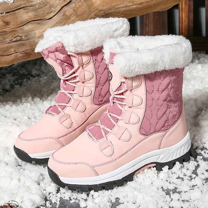 Women's Anti-Slip Snow Boots, Warm and Thick with Fleece Lining, Suitable for Winter Snow and Outdoor Mountaineering Skiing
