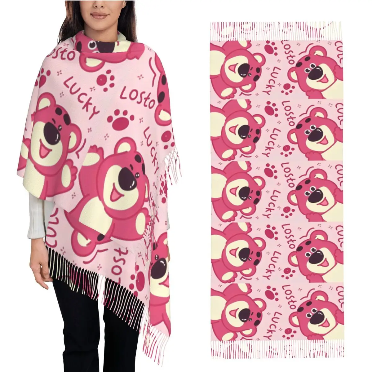 

MINISO Lotso мультяшный шарф с кисточками, уличные шали и накидка, женские головные уборы на заказ, шарфы, зимняя роскошная бандана 2024,