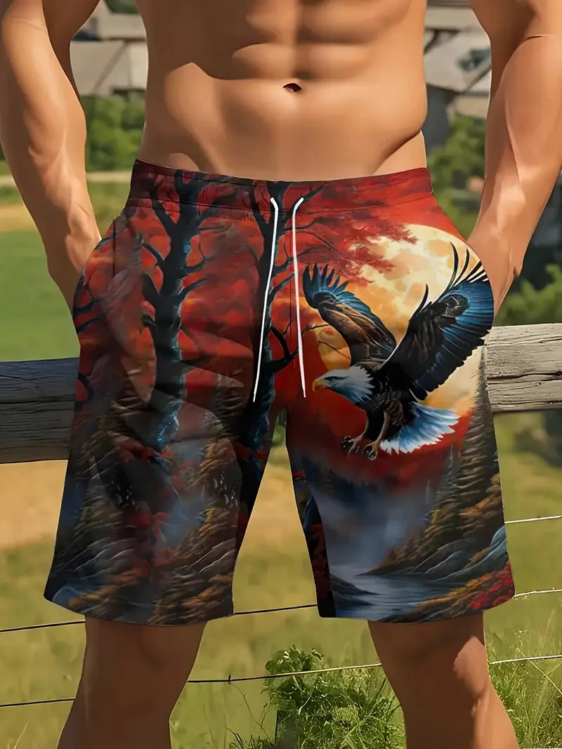 

Новинка 2025, мужские шорты, летняя распродажа, шорты для плавания с 3D принтом орла для унисекс, повседневные модные пляжные плавки большого размера Y2k для мужчин